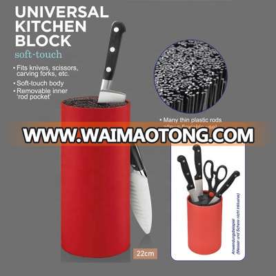 Universal knife block with plastic bristles PET rods TPR soft touch kitchen knife holder for storing different types of knives